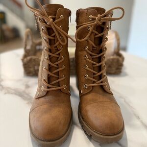 Women's Tan Lace-Up Boots